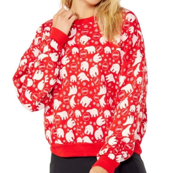 NWT Wildfox Coca-Cola Coke Polar Bear Orange Red Sweatshirt XL Novelty Holiday - Picture 2 of 7